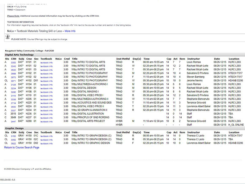 Screengrab of the course search showing increased enrollment numbers.