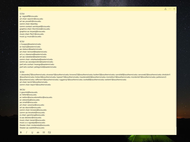 Screen grab image of blurred compiled email list..
