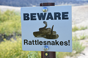 Beware of rattlesnakes sign in Badlands National Park