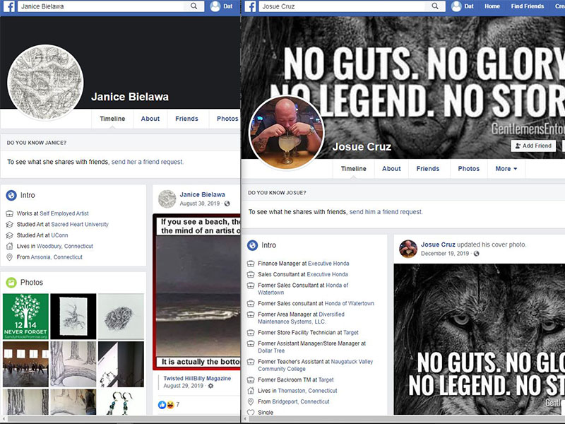 Screengrab of Facebook pages of former DAT students.